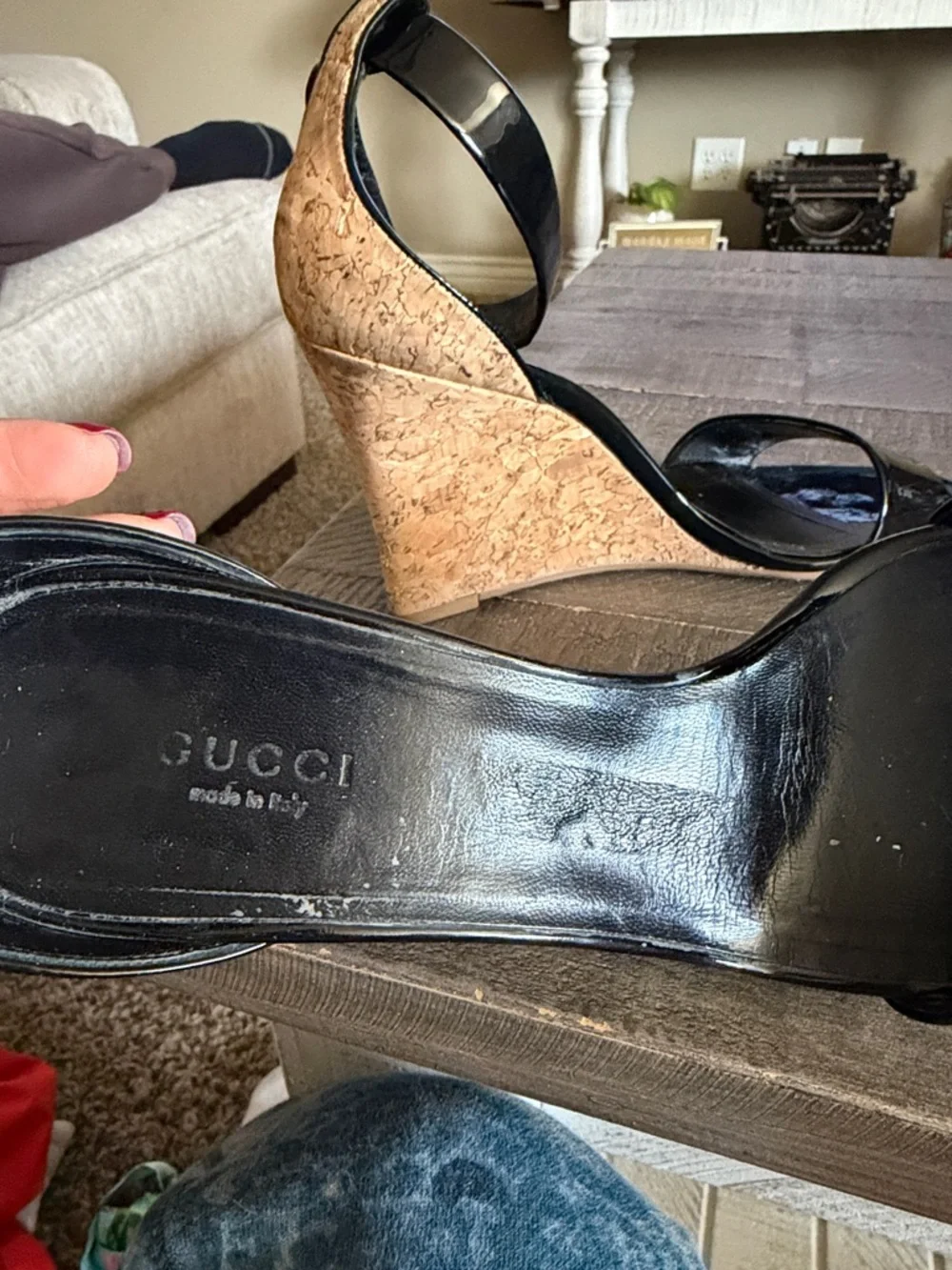 Gucci Santander Cork Wedge Ankle-Strap Sandals - Picture 3 of 10